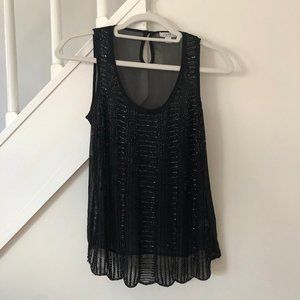Cache Sheer Sequin Black Tank XS - LIKE NEW